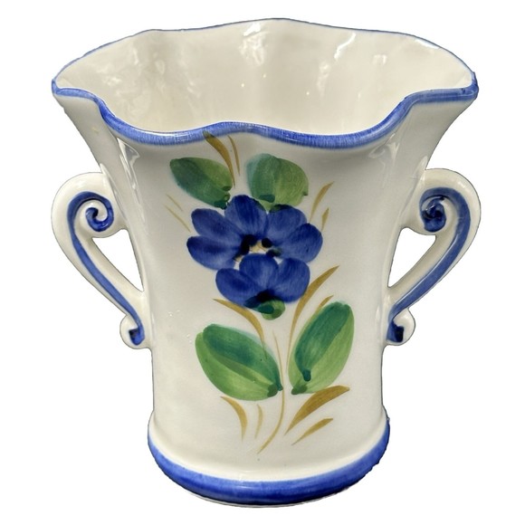 Blue Poppy Floral Ceramic Vase Hand painted in Italy for FTD 5.5 Inches Tall - Picture 3 of 7